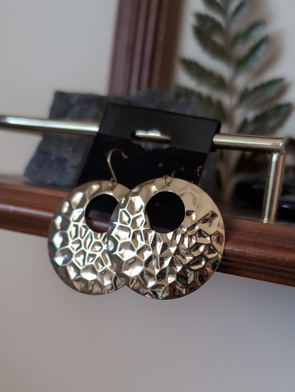 Gold-Tone Geometric Hammered Metal Drop Earrings - Gold